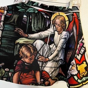 Unique Church Art Flare Mini Skirt Sz L